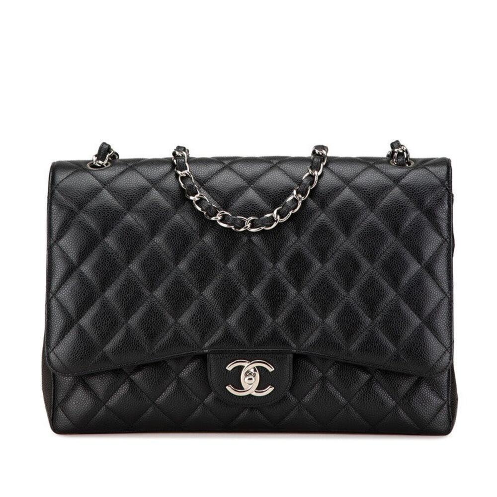 Chanel Matelasse Double Flap Caviar Skin Shoulder Bag Black